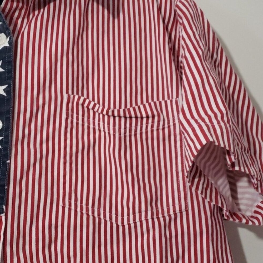 Vintage 90s Red White Blue USA Flag Holiday Button Down Blouse Short Sleeve Top - Picture 3 of 6
